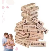 48 Pcs Naughty Block Tower Game,Spanish,Valentine Tumbling Tower Stacking Blocks Game,Couples Tower Stacking Blocks,Fun Stack...