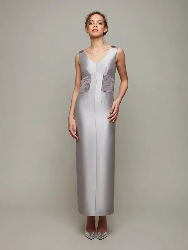 SCEPTRE | Column Evening Dress | Color: Silver | Size: 8