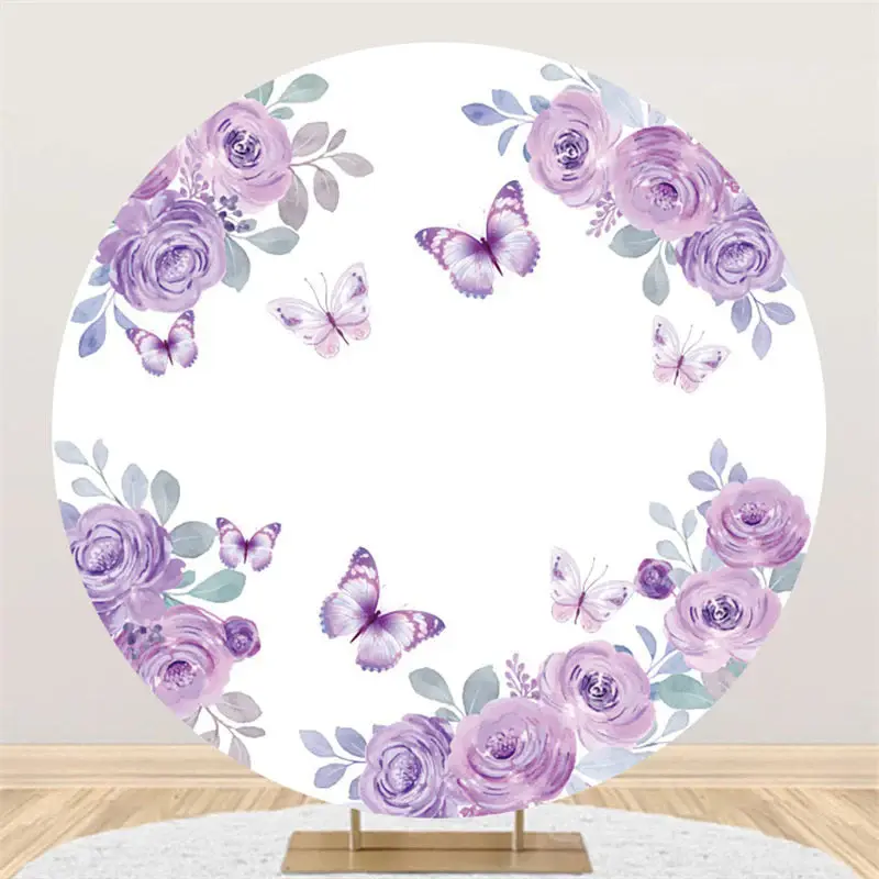 Aperturee Purple Butterflies Are Flying Birthday Circle Backdrop | Birthday Back Drop | Simple Backdrop For Birthday | Birthd...