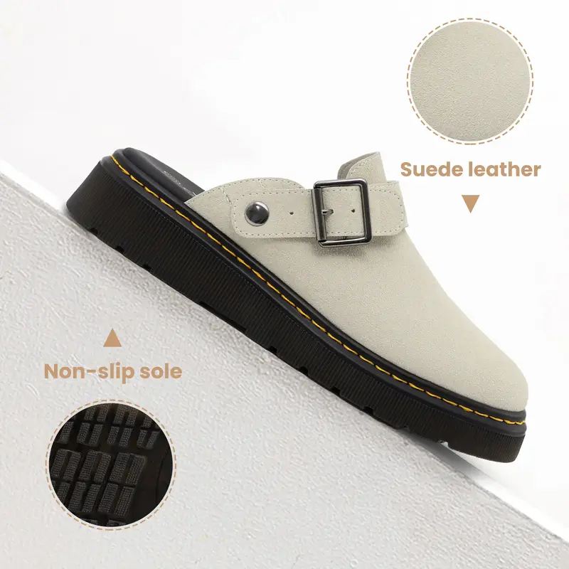 Women's Slip-on Suede Clogs Comfortable Latex Footbed Slingback Mules with Adjustable Strap for Work Walking Daily Wear slipp...