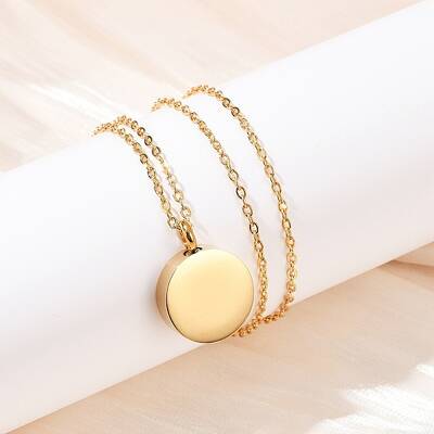 304 Stainless Steel Flat Round Pendant Pet Urn Ashes Necklaces