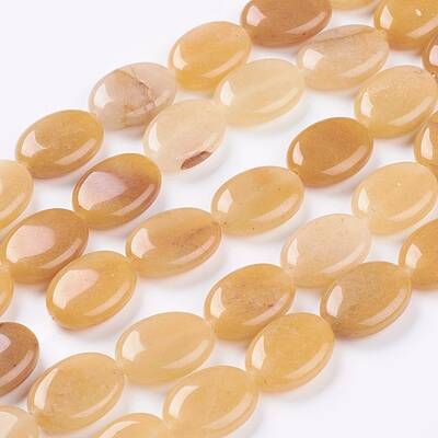 Flat Oval Gemstone Natural Topaz Jade Stone Beads Strands