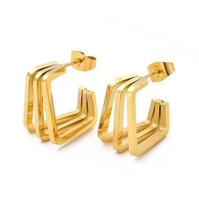Ion Plating(IP) 304 Stainless Steel Triple Layer Rectangle Stud Earrings