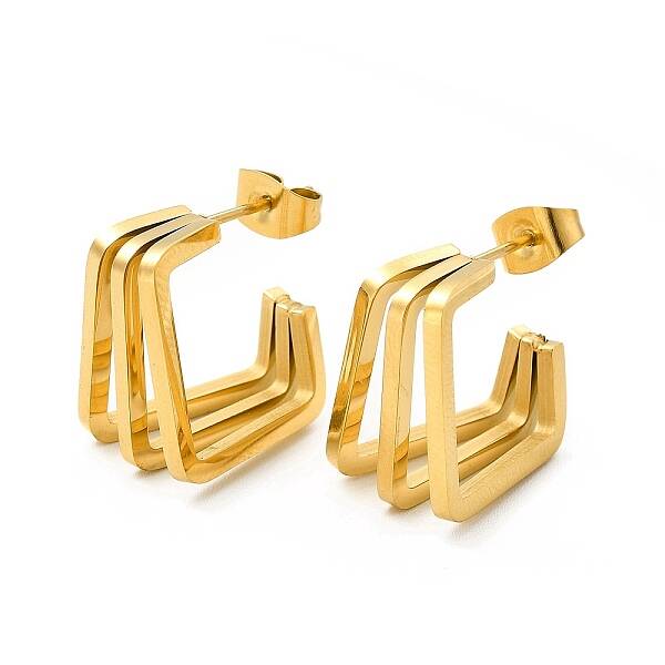 Ion Plating(IP) 304 Stainless Steel Triple Layer Rectangle Stud Earrings