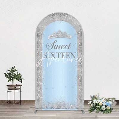 Aperturee Silver Blue Sweet Sixteen Birthday Arch Backdrop, 1.6X4FT(0.5X1.2M), 38.18 USD, arch backdrop kit, GAH0A918-A