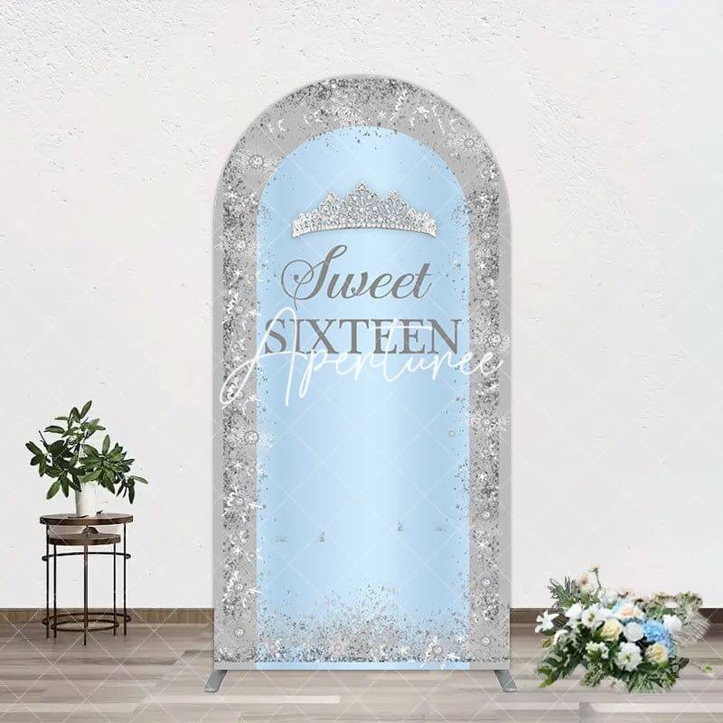 Aperturee Silver Blue Sweet Sixteen Birthday Arch Backdrop, 1.6X4FT(0.5X1.2M), 38.18 USD, arch backdrop kit, GAH0A918-A