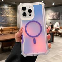 Luxury For Magsafe Laser Dazzling Armor Phone Case For iPhone 16 15 14 13 Pro Max Wireless Charging Dual Layer Protection Cov...