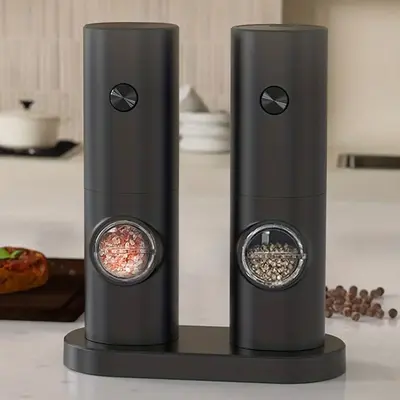 Electric Salt & Pepper Grinder Set, 1 Set Adjustable Coarseness Salt & Pepper Mill with Storage Base, Kitchen Seasoning Utens...