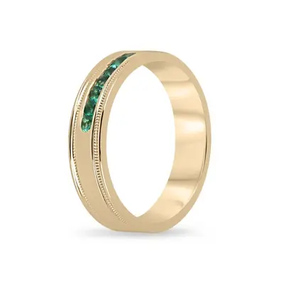 10K Gold 0.4 CT.T.W. Medium Green Round Cut Mens Emerald Unisex Band