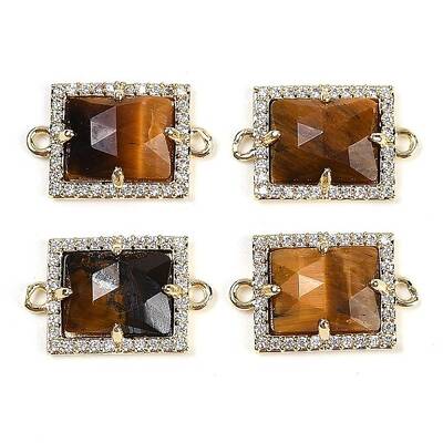 Natural Tiger Eye Faceted Rectangle Links