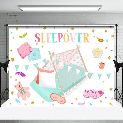 Toy Bear Tent Feather Stars Sleepover Party Backdrop - Aperturee