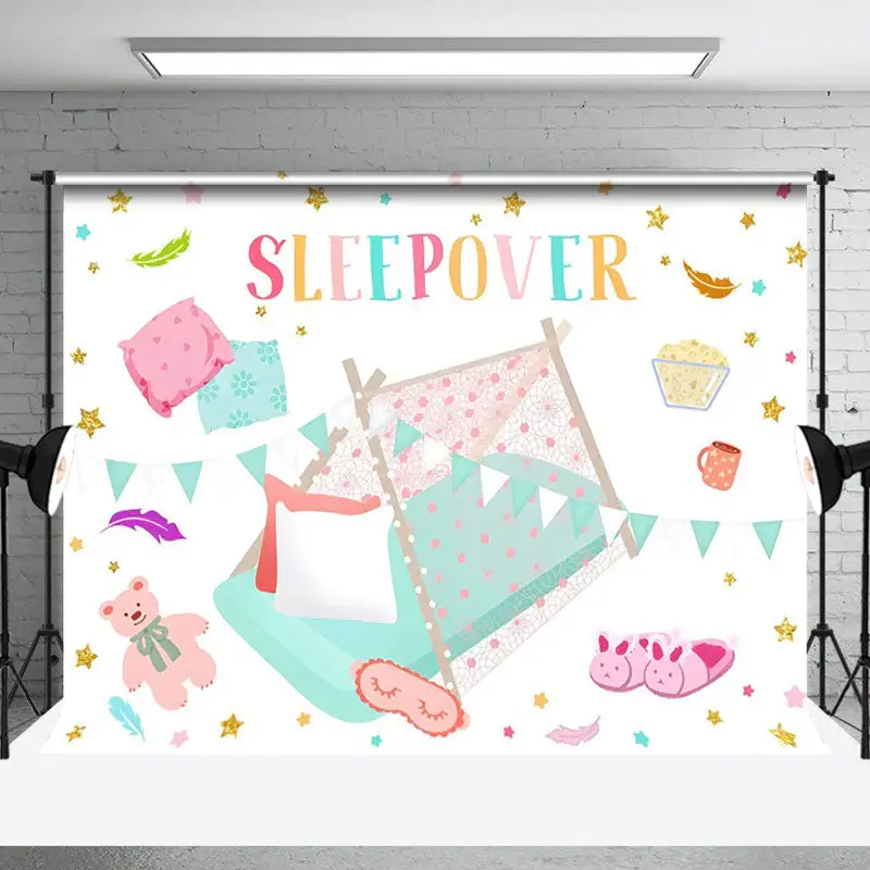 Toy Bear Tent Feather Stars Sleepover Party Backdrop - Aperturee