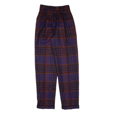 BRUESTLE Pleated Check Womens Knit Trousers Blue Regular Straight Wool W25 L31