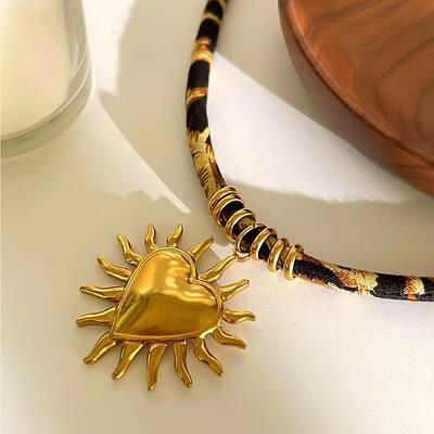 304 Stainless Steel Pendant Leopard Print Flannel Cord Necklaces