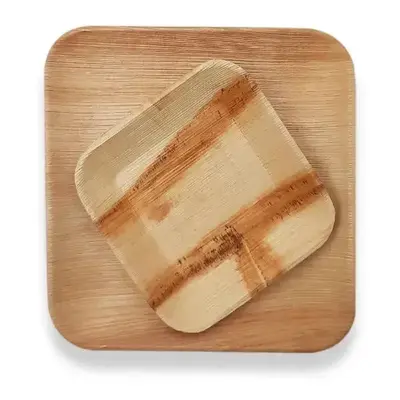 Dtocs Bamboo Look Compostable Palm Leaf Plate Dinnerware Square Combo (50 Pcs) | 10 Inch Dinner Plates (25) & 7 Inch Dessert ...