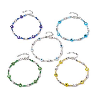 Handmade Evil Eye Lampwork & Glass Seed Beaded Anklets
