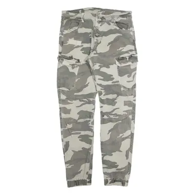 Camo Cargo Boys Trousers Green Slim Tapered W30 L28