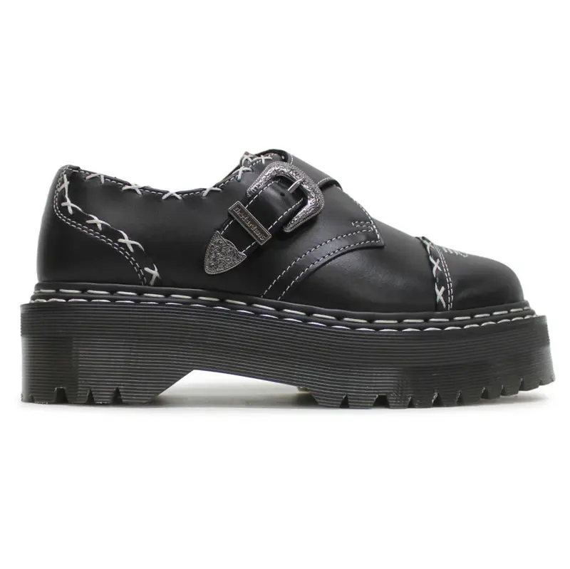 Dr. Martens Monk Quad GA Wanama Leather Unisex Comfort Shoes - Black - Size:US 8 Women / 7 Men