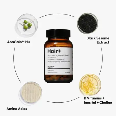 BIGVITA Hair+ | 60 Capsules, Vegan, Gluten Free Hair Care Supplements for Women and Men, Optimum Vitamins for Healthy Faster...