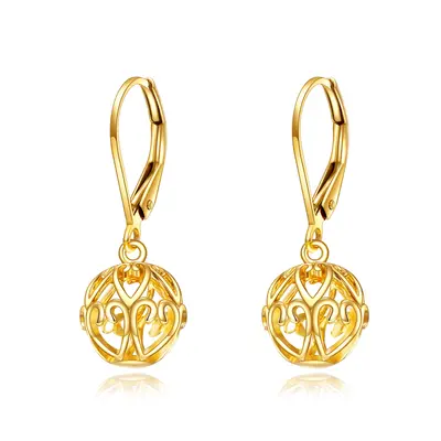 14K Gold Ball Lever-back Earrings