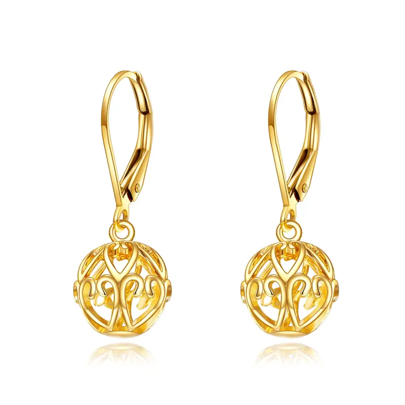14K Gold Ball Lever-back Earrings