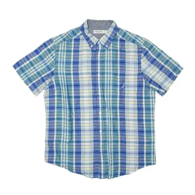 NAUTICA Classic Fit Shirt Blue Plaid Short Sleeve Mens L
