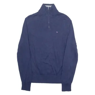 TOMMY HILFIGER Mens Jumper Blue 1/4 Zip Tight Knit S