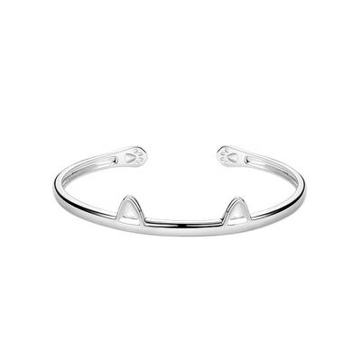 Cute Design Rhodium Plated 925 Sterling Silver Kitten Cuff Bangle