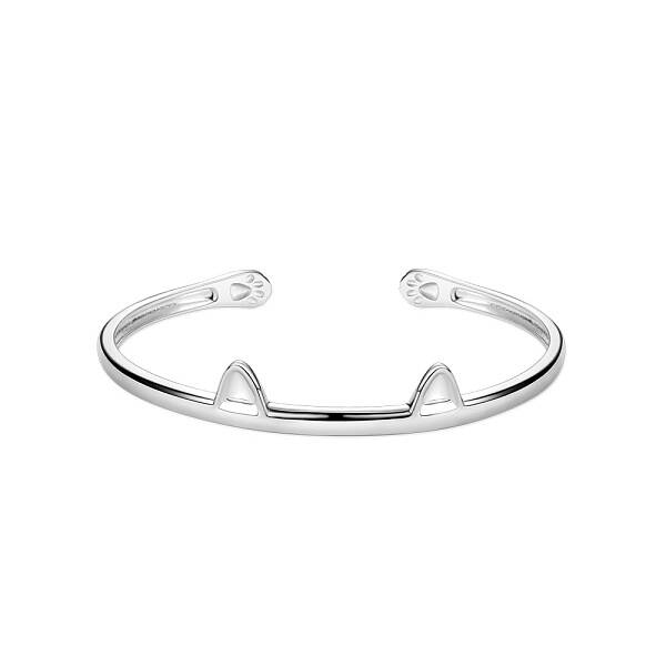 Cute Design Rhodium Plated 925 Sterling Silver Kitten Cuff Bangle