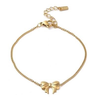304 Stainless Steel Twisted Chain Bowknot Link Bracelets for Women
