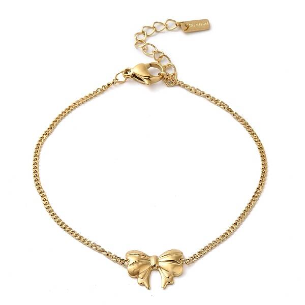 304 Stainless Steel Twisted Chain Bowknot Link Bracelets for Women