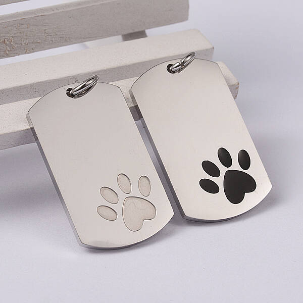 Rectangle with Paw Print 304 Stainless Steel Pendants