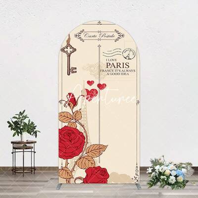 Aperturee I Love Paris Retro Floral Carte Postale Arch Backdrop, 1.6X4FT(0.5X1.2M), 38.18 USD, arch backdrop kit, GJWHD2Q14-A