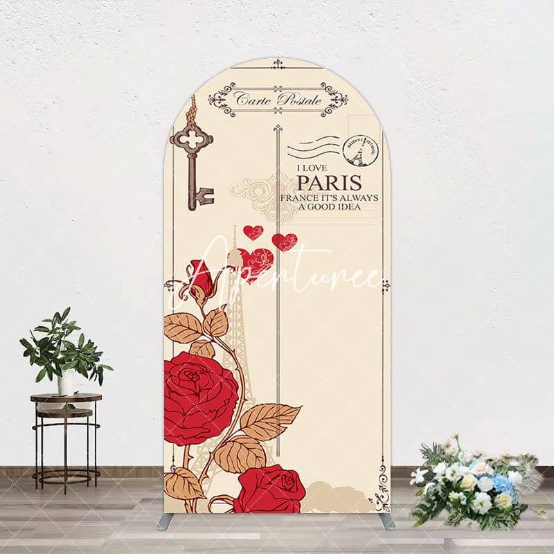 Aperturee I Love Paris Retro Floral Carte Postale Arch Backdrop, 1.6X4FT(0.5X1.2M), 38.18 USD, arch backdrop kit, GJWHD2Q14-A