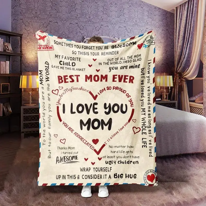 Letter To Mom Pattern Blanket, Soft Comfortable Warm Throw, Air-conditioned Room Warm Nap Blanket for Home Office Travel