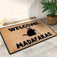 Welcome Madafas Letter & Cat Pattern Door Mat, 1 Count Non-slip Indoor Outdoor Entrance Door Mat, Absorbent Bath Mat for Home...