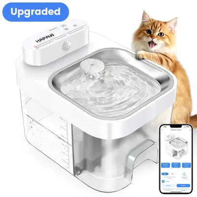 HAPAW 2025 Latest Cat Water Fountain with 2.4G Wi-Fi APP Control 5000mAh Battery Separated Clean & Waste Water No Filter Plug...