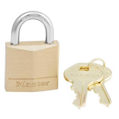 Master Lock Solid Body Padlock Brass, 4-Pin Tumbler, Keyed Different, Width: 1-3/16 (30Mm), Shackle Length: 5/8 (16Mm), Sha...