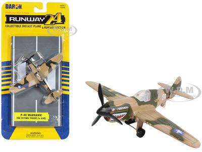 Curtiss P-40 Warhawk Fighter Aircraft Camouflage Flying Tigers-First American Volunteer Group with Runway Section Diecast M...