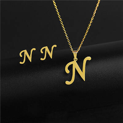 Golden Stainless Steel Initial Letter Jewelry Set