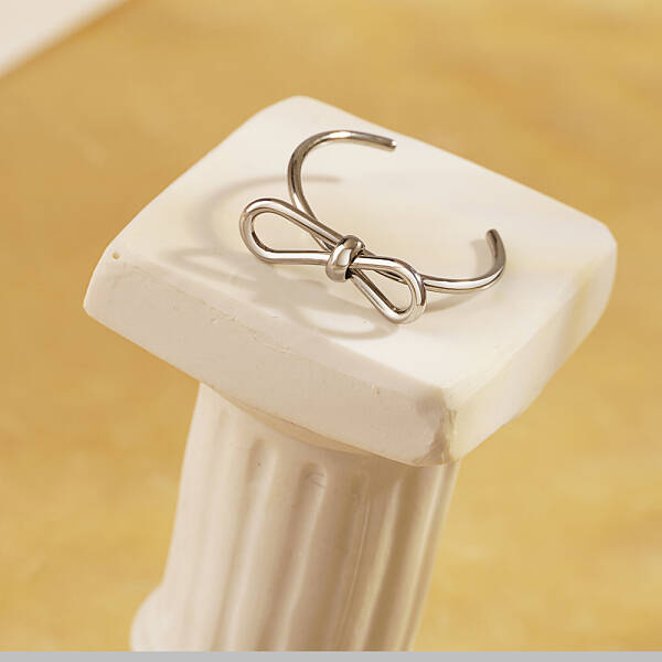 Stylish Stainless Steel Bowknot Open Cuff Ring for Women Daily Wear