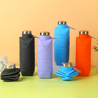 Portable Silicone Water Bottle, Lightweight Cup for Outdoor Camping Hiking, Foldable Leak Proof Sports Drinkware with Handle,...