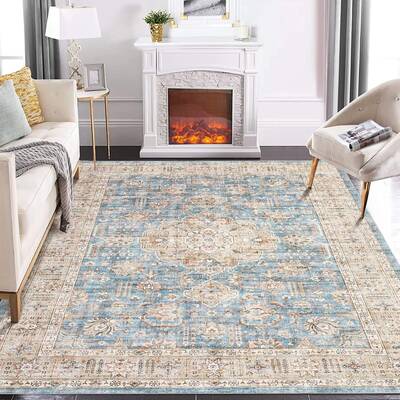 Garvee Rugs for Living Room 5x7 Washable Rug Vintage Floral Area Rug Soft Indoor Floor Mat Medallion Distressed Print Rug Non...
