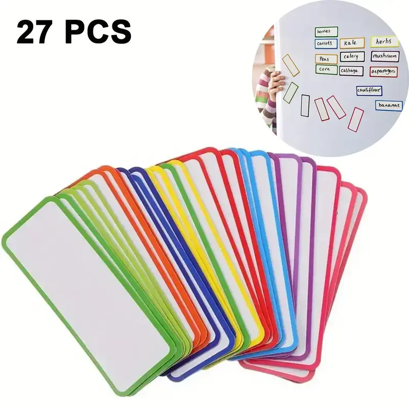 Magnetic Whiteboard Refrigerator Magnets, 27pcs/set Erasable Magnetic Whiteboard Sticker, Reusable Magnetic Labels for Home O...