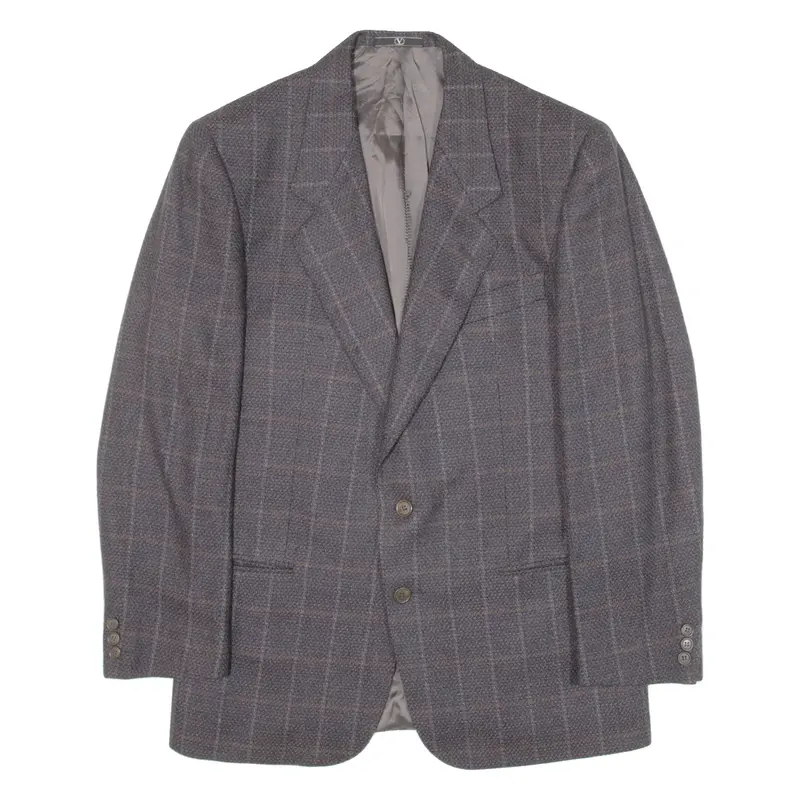 VALENTINO Mens Blazer Jacket Blue Knit Wool 90s Check M