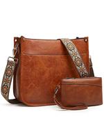 Women's Vintage Crossbody Bag & Coin Purse Set, Casual Large Capacity Shoulder Bag & Small Wallet, Fashionable Bag Set for Wo...