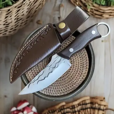 Portable Kitchen Knife, 1 Count Stainless Steel Knife with Leather Sheath, Kitchen Knife for Home Camping Barbecue, Kitchen A...