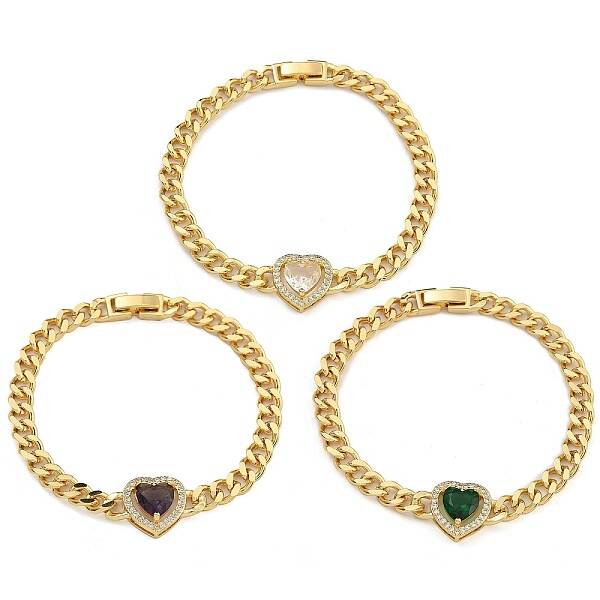 Brass Micro Pave Cubic Zirconia Link & Charm Bracelets