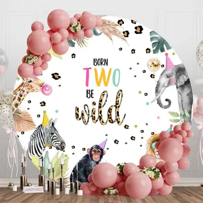 Wild Animals Monstera Round 2Nd Birthday Backdrop - Aperturee