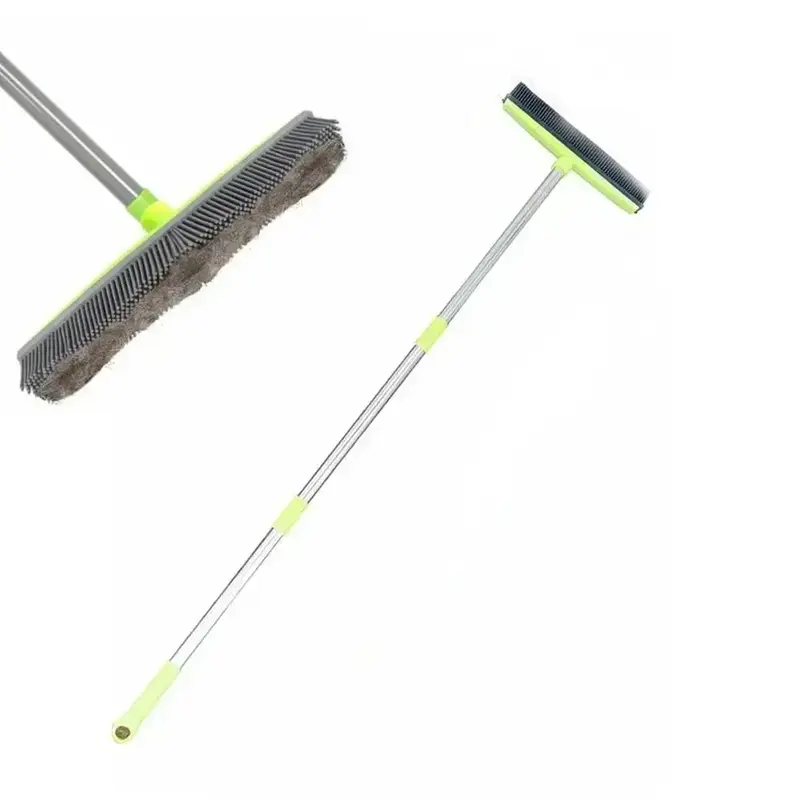 Hair Removal Broom with Scraper, 1 Count Long Handle Soft Brush, Rubber Broom for Removing Fur From Carpets & Linoleum, Suita...
